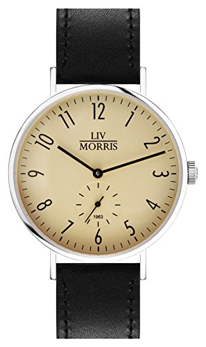 LIV MORRIS Bauhaus Automatikuhr 1963 CALLISTO Armbanduhr im Bauhausstil Saphirglas 41mm schwarz altgold