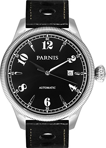 PARNIS Modell 3254 Automatikuhr mechanisches Uhrwerk Miyota Kaliber 821A Datumsanzeige 5BAR wasserdicht DIN 8310 Saphirglas Kalbslederarmband