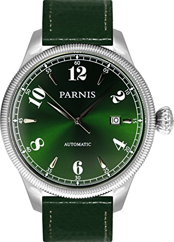 PARNIS Modell 3255 Automatikuhr mechanisches Uhrwerk Miyota Kaliber 821A Datumsanzeige 5BAR wasserdicht DIN 8310 Saphirglas Kalbslederarmband