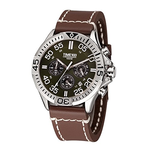 Time100 Chronographuhr Armbanduhr Quarzuhr mit Datumsanzeiger Dunkelgruen W70104G 02A