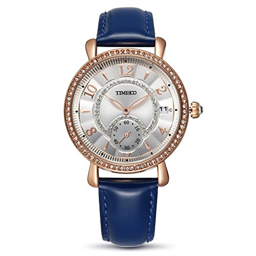 Time100 Leder Band dekoratives Zifferblatt mit Strass Armbanduhr Quarz Analog Uhr Schwarz W80100L 02A