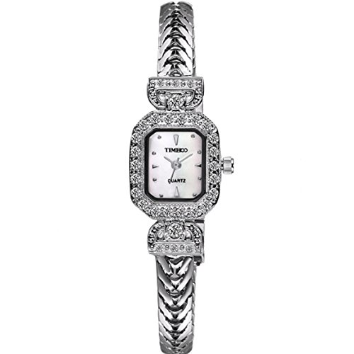 Time100 rautenfoermiges Zifferblatt Legierung Armbanduhr Quarz Analog Uhr Pink Silber W40122L 01A