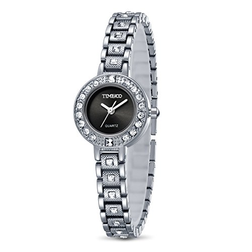 TIME100 Damen Retro Armbanduhr Strass Rund Analog Quarzuhr Silber W50145L 02A