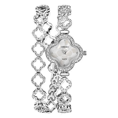 TIME100 Damen Vier Kleeblatt Armkettearmbanduhr Diamant Analog Quarz W50372L 02A