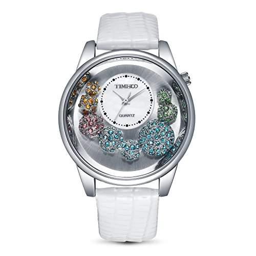 TIME100 Damen-Armbanduhr Diamant Shell Analog Quarzuhr Leder #W50080L01A