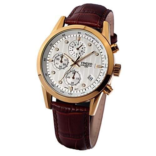 Time100 Moderne Herrenarmbanduhr Chronograph Quarzuhr mit Datum Wasserdicht Leder rund Rosegold W70004G02A