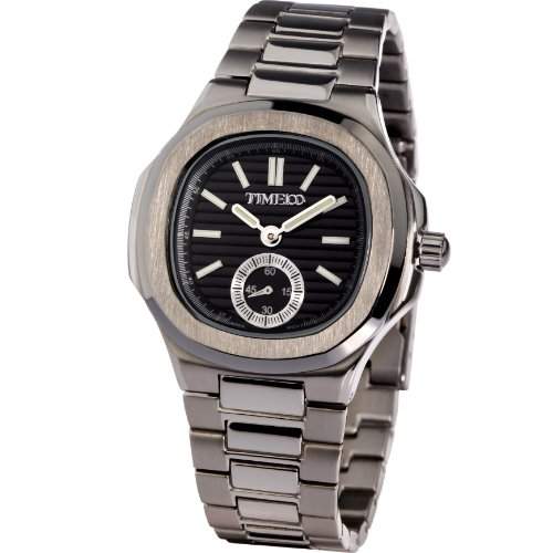 Time100 Herren Chronographuhr Armbanduhr Edelstahl Quarzuhr Viereckig Uhr 5 Bar Wasserdicht Schwarz W70009G02A