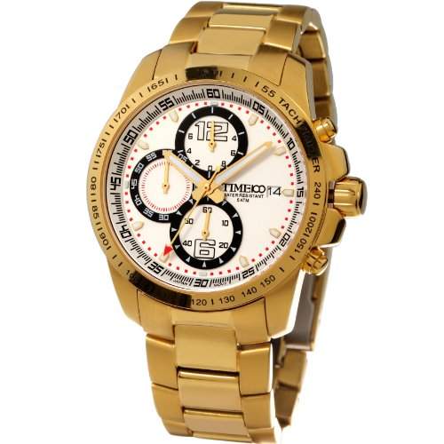 Time100 Herren leuchtend Armbanduhr Chronographuhr Qaurzuhr Edelstahl Uhr mit Datum Gold #W70014G03A