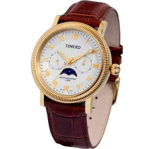 Time100 Wasserdichte Mondphase-Herren-Armbanduhr mit Zahnung-Luenette W80021G02A
