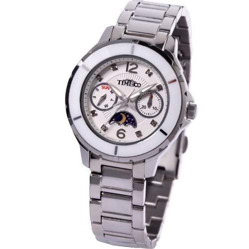 Time100 Multifunktion-Damen-Armbanduhr mit Keramiken-Luenette und Tag-Nacht-Anzeige W80028M01A
