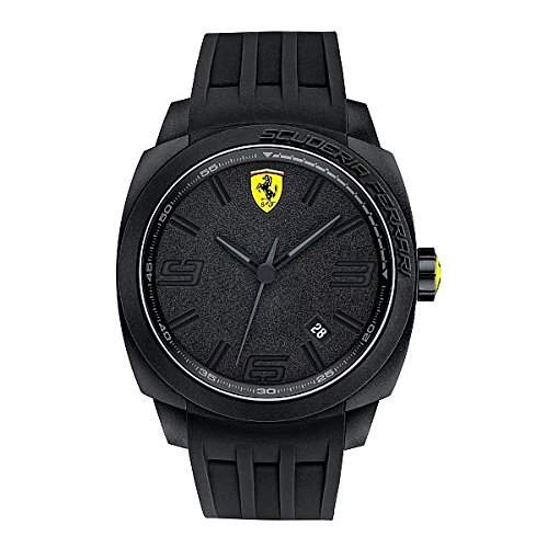 Ferrari Herren 46mm Schwarz Kautschuk Armband Plastik Gehaeuse Datum Uhr 0830112