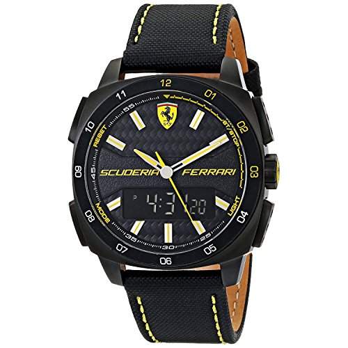 Ferrari Herren 46mm Chronograph Schwarz Stoff Armband Mineral Glas Uhr 0830170