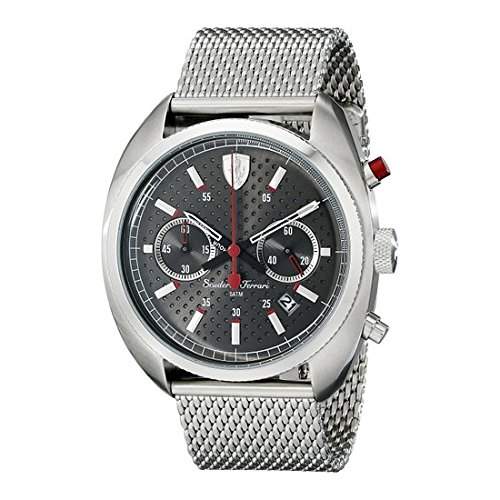 Ferrari Herren 46mm Chronograph Silber Masche Armband Mineral Glas Uhr 0830214