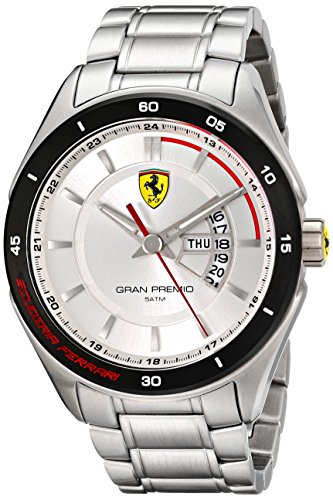 Ferrari Herren Stahl Armband und Fall Quarz silberfarbenes Zifferblatt analoge Uhr 0830187
