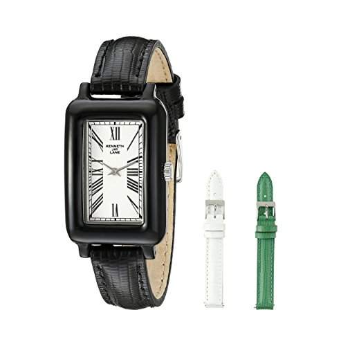 Kenneth Jay Lane Moderne Damen-Armbanduhr 38mm Armband Leder Schwarz Gehaeuse Harz Quarz Analog 0909S-BSET