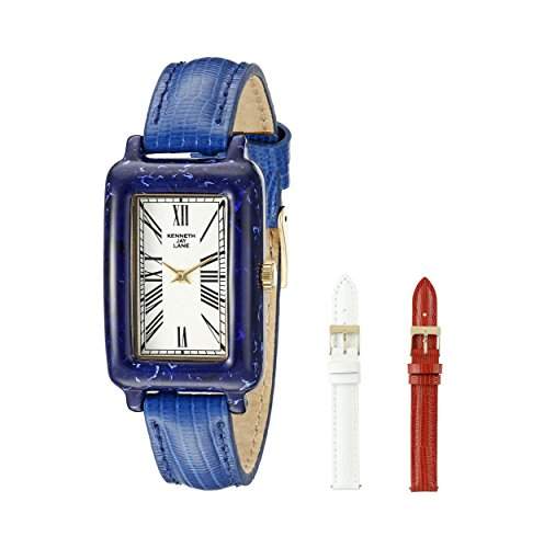 Kenneth Jay Lane Moderne Damen-Armbanduhr 38mm Armband Leder Blau Gehaeuse Harz Quarz Analog 0914S-BSET