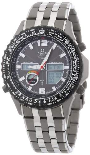 QT Quality Time Herren-Armbanduhr XL World Timer Analog - Digital Quarz Edelstahl QGS-11139-55M