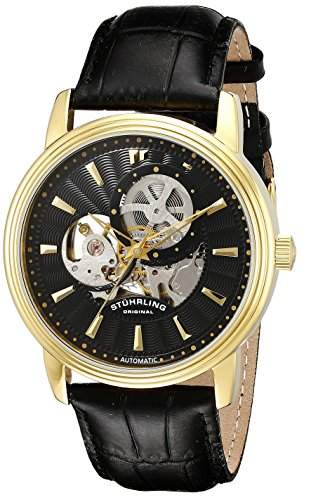 STUHRLING ORIGINAL Delphi Acheron Herren Automatik Uhr mit schwarzem Zifferblatt Analog-Anzeige und schwarz Lederband 10763335099999999
