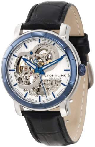 Stuhrling Original Herren 16933U52 klassische Delphi Dauphin Automatische Skeleton Silber-Ton- Zifferblatt Uhr