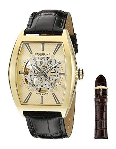 Stuhrling Original Herren 182C3333531 Freizeit Millennia Meister Automatic Skeleton Gold-Ton Uhr Set