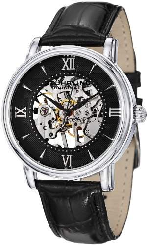 STUHRLING ORIGINAL Classic Chamberlain Herren Mechanische Uhr mit schwarzem Zifferblatt Analog-Anzeige und schwarz Lederband 458 g233151set