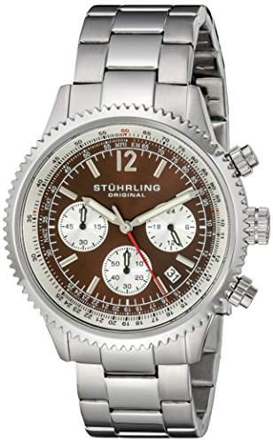 STUHRLING ORIGINAL Monaco Herren Quarz-Uhr mit Braun Zifferblatt Analog-Anzeige und Silber Edelstahl Armband 669b03