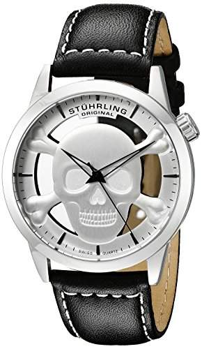 STUHRLING ORIGINAL Renegade Herren Armbanduhr mit silber Zifferblatt Analog-Anzeige und schwarz Lederband 99401