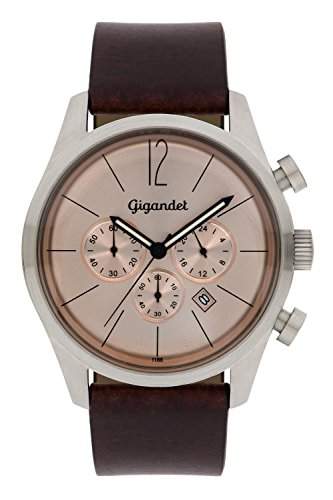 Gigandet Art Deco Herren Armbanduhr Chronograph Analog Quarz Braun Kupfer G13-004