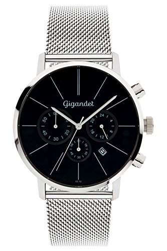 Gigandet Herren-Armbanduhr Minimalism Quarz Chronograph Uhr Datum Analog Edelstahlarmband Schwarz Silber G32-006