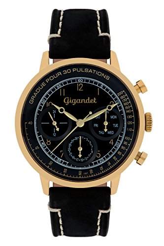 Gigandet PULSATION Vintage Herren Armbanduhr Multifunktion Analog Quarz Schwarz Gold G45-004
