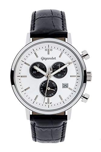 Gigandet CLASSICO Herren Chronograph - Armbanduhr mit Datumsanzeige und schwarzem Lederarmband - 50m5bar wasserdicht - SilberSchwarzes Zifferblatt - G6-002