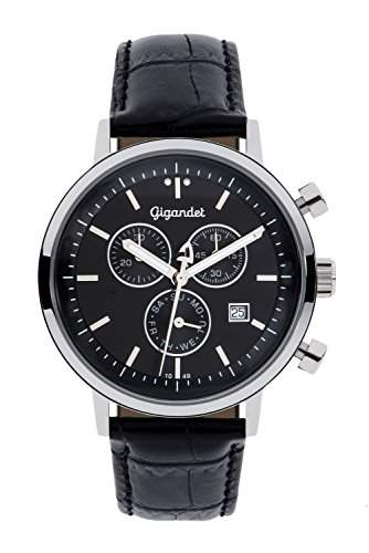 Gigandet CLASSICO Herren Chronograph - Armbanduhr mit Datumsanzeige und schwarzem Lederarmband - 50m5bar wasserdicht - Schwarzes Zifferblatt - G6-004