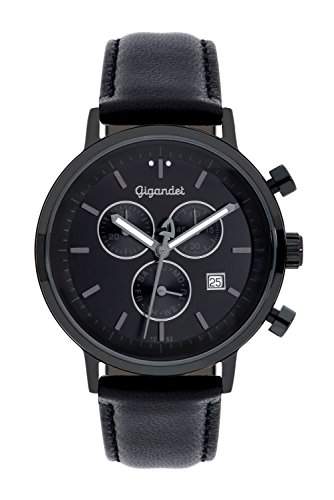 Gigandet CLASSICO Herren Chronograph - Armbanduhr mit Datumsanzeige und schwarzem Lederarmband - 50m5bar wasserdicht - Schwarzes Zifferblatt - G6-007