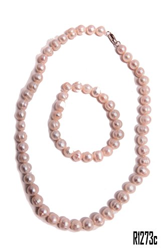 Enez Echt Suesswasser Zucht Perlen Set Perlenkette Halskette Armband Collier R1273c