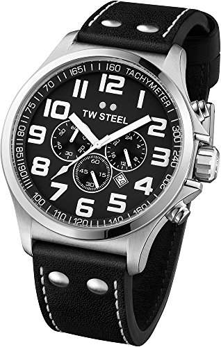 TW Steel Unisex-Armbanduhr Pilot Chronograph leder schwarz TW413