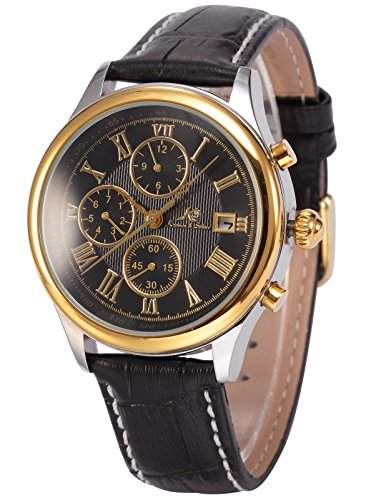Ks Herren Armbanduhr Automatik Mechanik Uhr Schwarze Armband aus Leder Datumanzeige KS148