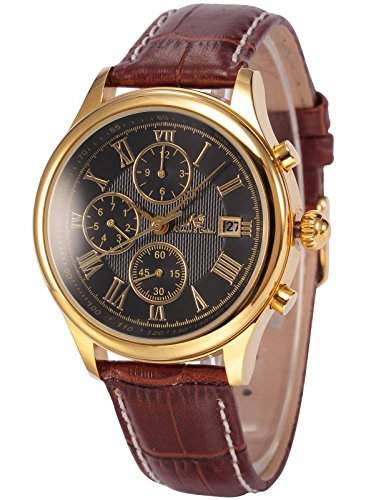 Ks Herren Armbanduhr Automatik Mechanik Uhr Braune Armband aus Leder Datumanzeige KS149