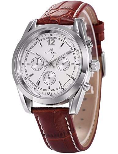 Ks Imperial Series Herren Armbanduhr Automatik Mechanisch Braune Armband aus Leder mit Datumanzeige KS171