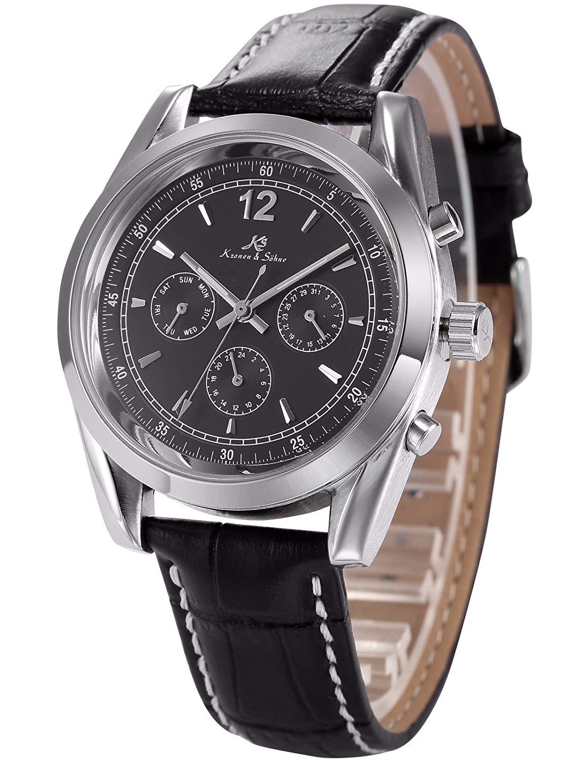Ks Imperial Series Herren Armbanduhr Automatik Mechanisch Schwarze Armband aus Leder mit Datumanzeige KS173