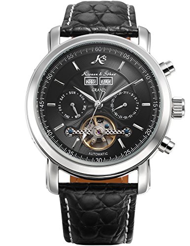 KS Herren Schwarze Mechanische Tourbillon Armbanduhr mit hoelzerner Geschenbox KS367
