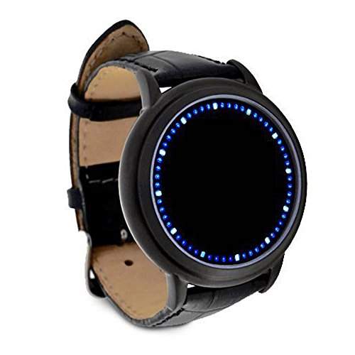 Armbanduhr Blau LED Touch Screen Mode weiches Leder fuer Herren Damen Sport