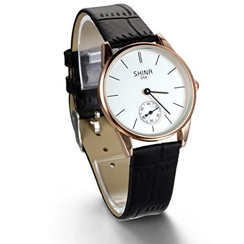 JewelryWe Damen Armbanduhr, Analog Quarz, Klassiker Business Casual Schwarz Leder Armband Uhr mit Weiss Zifferblatt
