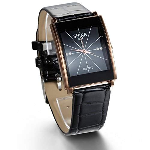 JewelryWe Herren Armbanduhr, Analog Quarz Wasserdicht, Luxus Klassische Leder Armband Uhr mit Quadrat Zifferblatt, Schwarz
