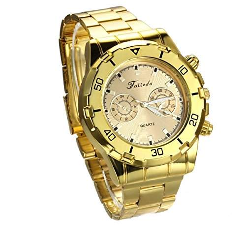 JewelryWe Herren Armbanduhr, Edelstahl Legierung, Wasserdicht Analog Quarz, Fashion Elegant Einzigartig Armband Uhr, Gold