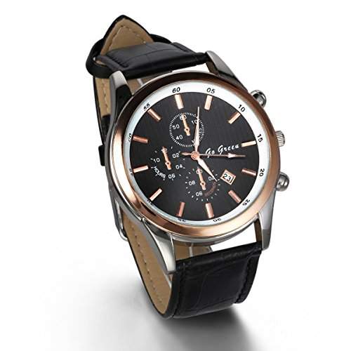 JewelryWe Herren Armbanduhr, Analog Quarz Wasserdicht, Fashion Business Uhr mit Leder Armband, Schwarz