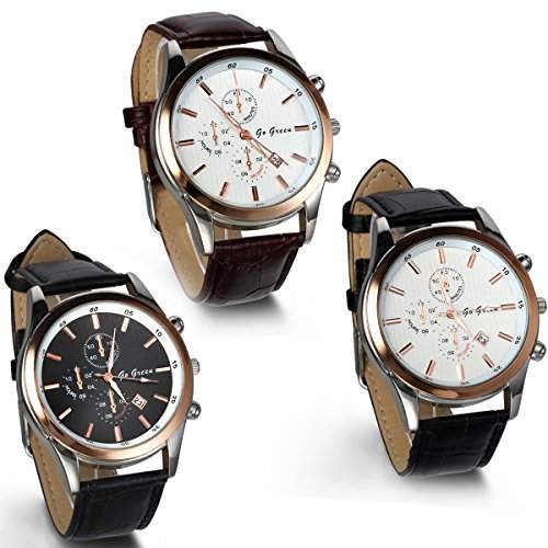 JewelryWe Herren Armbanduhr, Analog Quarz Wasserdicht, Fashion Business Uhr mit Leder Armband, Schwarz Weiss