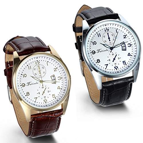 JewelryWe Herren Armbanduhr, Analog Quarz Wasserdicht, Einfach Casual Uhr mit Leder Armband, Schwarz