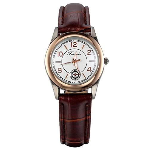JewelryWe Damen Armbanduhr, Analog Quarz, Einfach Elegant Casual Uhr mit Leder Armband, Braun