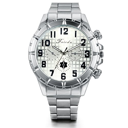 JewelryWe Analog Quarz Fashion Atmosphaerisch Business Edelstahl Armband Uhr mit Silber Digital Zifferblatt