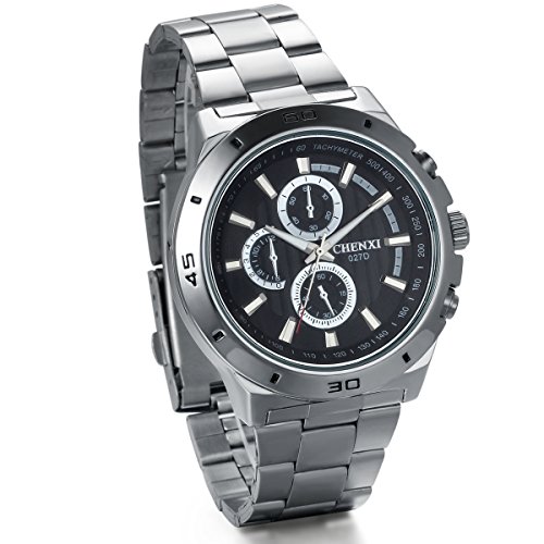 JewelryWe Business Casual Atmosphaere Analog Quarz Uhr mit Edelstahl Armband Schwarz Silber